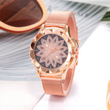 Women Rose Gold Flower Wrist Watch