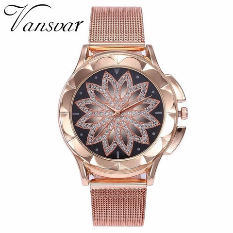 Women Rose Gold Flower Wrist Watch