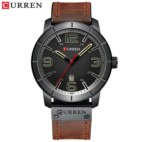 Men Watch Quartz Wristwatches Leather with Calendar